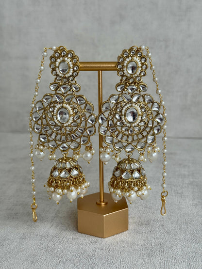 Ayura Designs Meherbano Bridal Set with Necklace, Jhumkis, Tikka, Nath, Ring & Sheeshphool – Mirror-Cut Stones with Pearl Detailing
