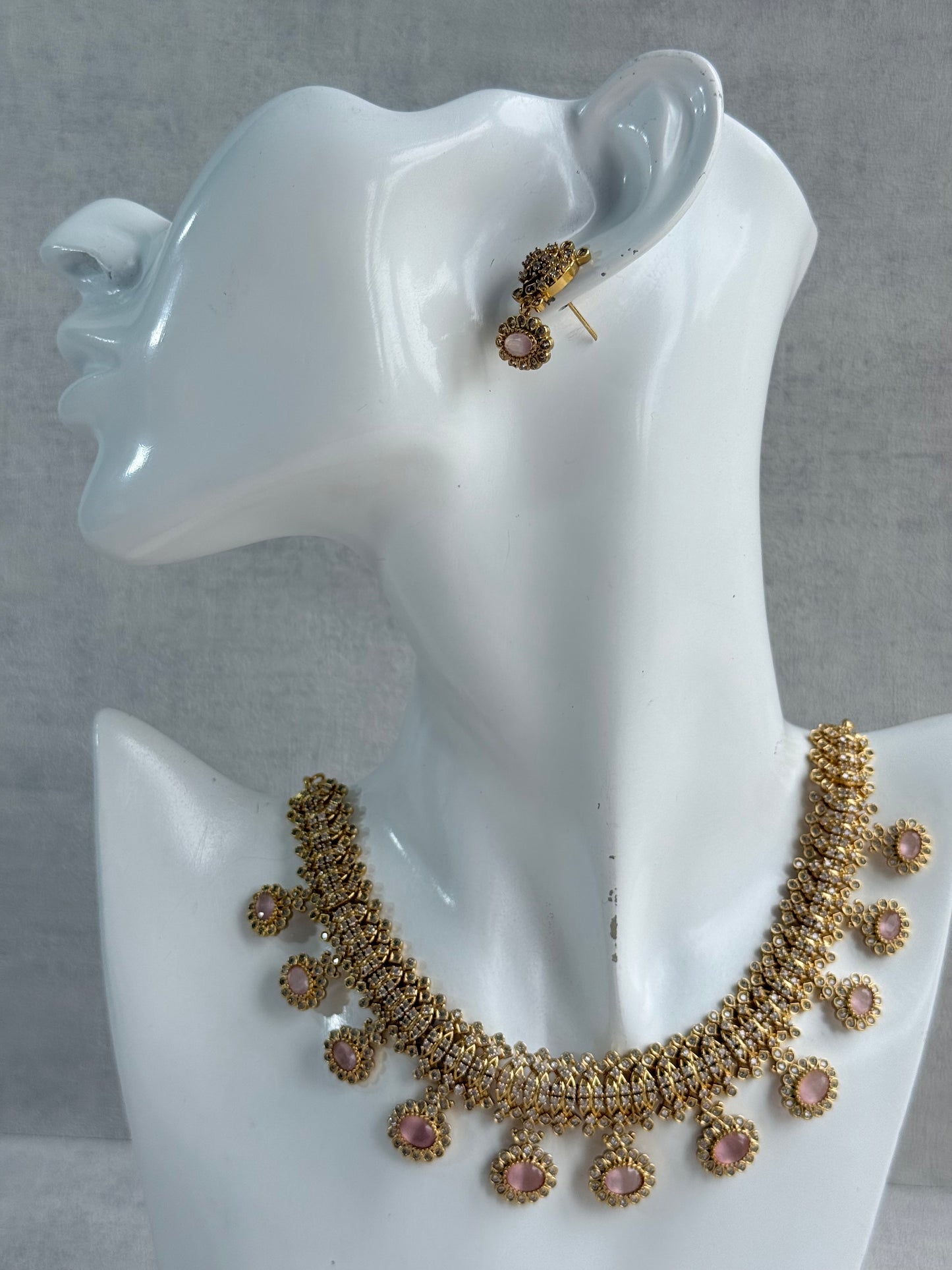 Ayura Designs Elisha Necklace Set with Earrings – Blush Pink & Crystal Stone Detailing