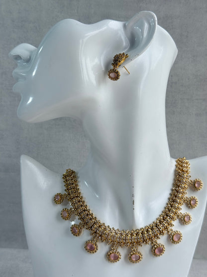 Ayura Designs Elisha Necklace Set with Earrings – Blush Pink & Crystal Stone Detailing