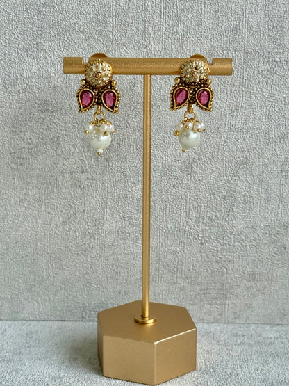 Ayura Designs Mayura Necklace Set with Earrings – Antique Gold Meenakari Motifs with Pearl Drop & Multicolour Stones