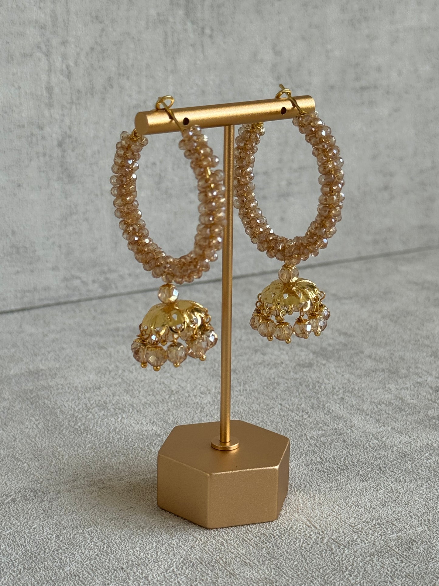 Ayura Designs Tara Balis – Gold Crystal-Wrapped Hoops with Jhumki Drops