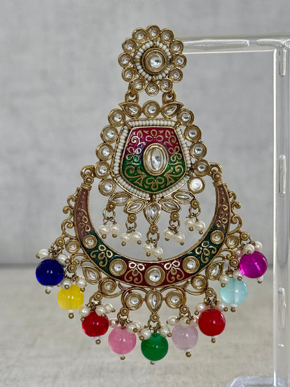 Ayura Designs Safa Antique Gold-Plated Chandbali Earrings with Multicolor Bead Accents