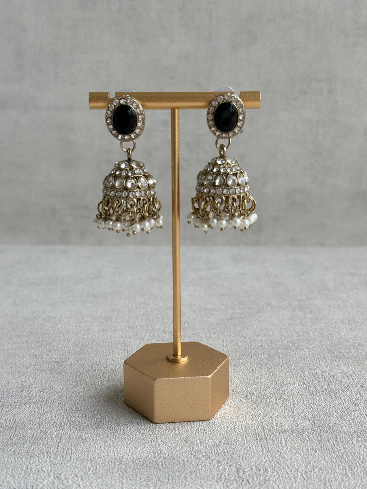 Ayura Designs Eira Necklace Set with Earrings & Tikka – Black & Crystal Stones with Antique Gold Finish