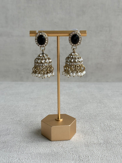 Ayura Designs Eira Necklace Set with Earrings & Tikka – Black & Crystal Stones with Antique Gold Finish