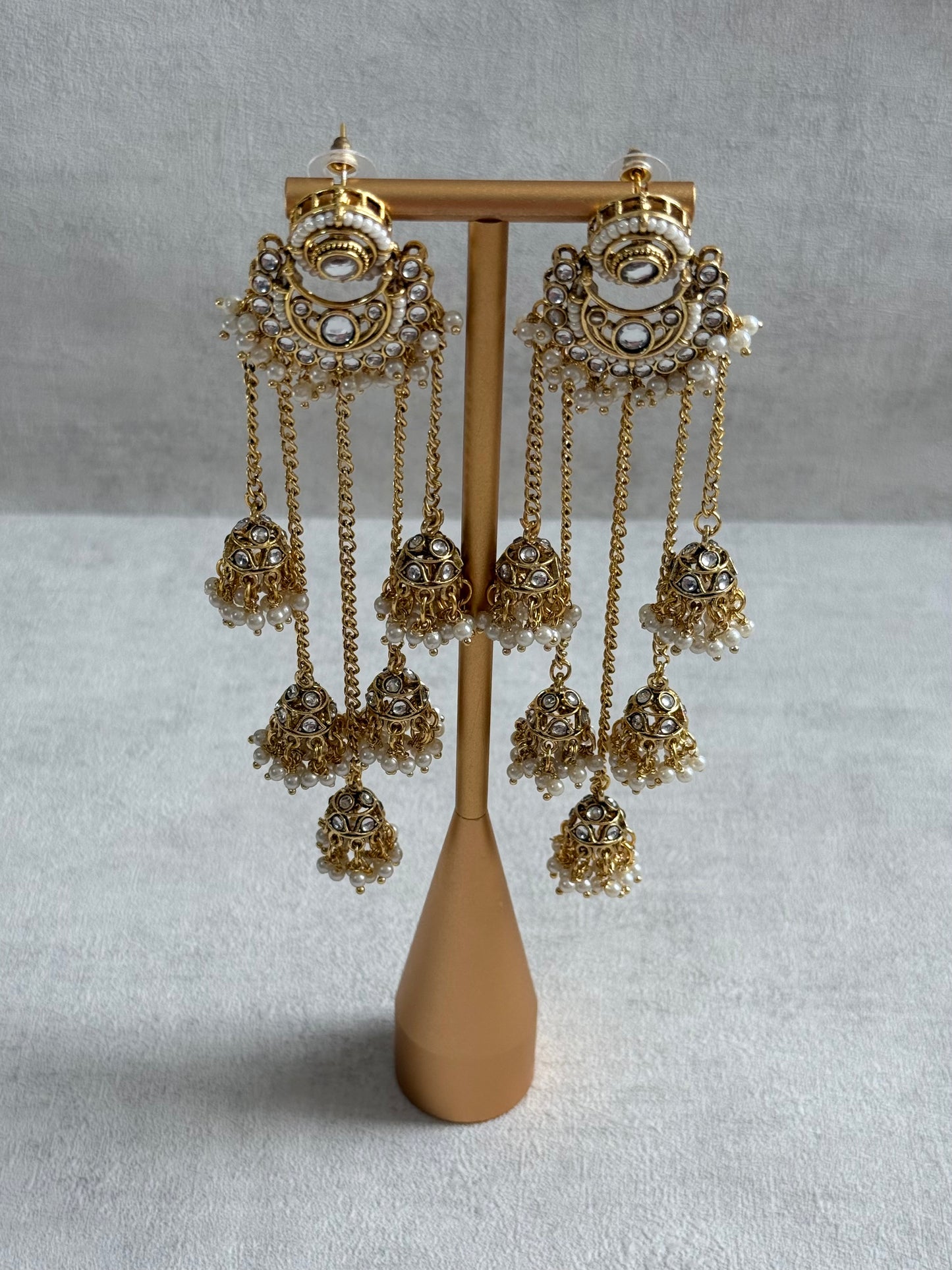 Ayura Designs Sanaya Earrings – Mirror Cut Duster Earrings with Jhumki Drops & Pearl Detailing