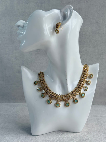 Ayura Designs Elisha Necklace Set with Earrings – Mint Green & Crystal Stone Detailing