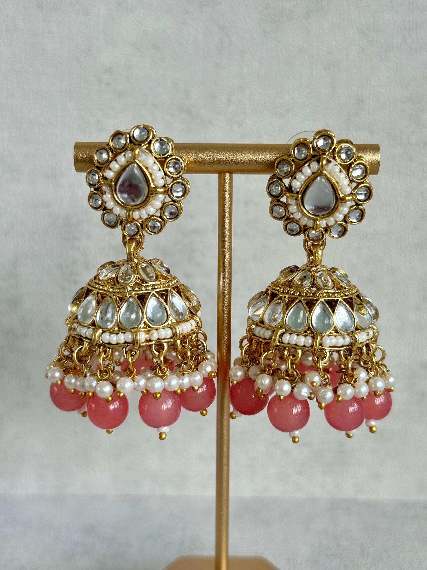 Ayura Designs Iyla Set with Necklace, Earrings & Tikka – Kundan Detailing, Ivory Pearl Drops & Peach Beads