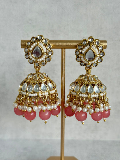 Ayura Designs Iyla Set with Necklace, Earrings & Tikka – Kundan Detailing, Ivory Pearl Drops & Peach Beads