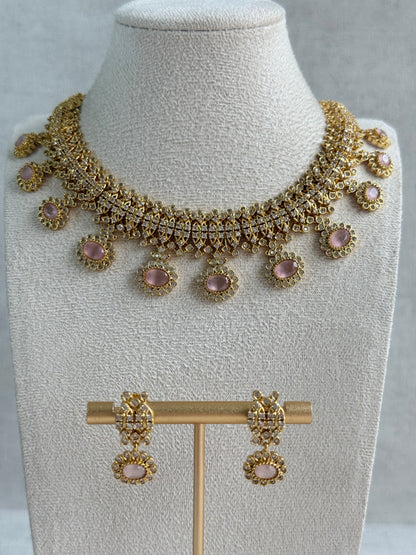 Ayura Designs Elisha Necklace Set with Earrings – Blush Pink & Crystal Stone Detailing