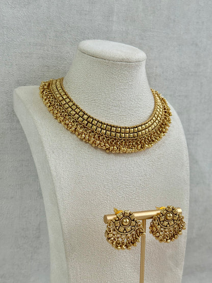 Ayura Designs Ranya Set – Antique Gold Necklace with Stud Earrings & Ghungroo Detailing