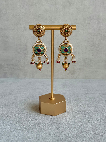Ayura Designs Haya Choker Set with Stud Earrings – Emerald Enamel with Rani Pink Stones and Pearl Drop Detailing