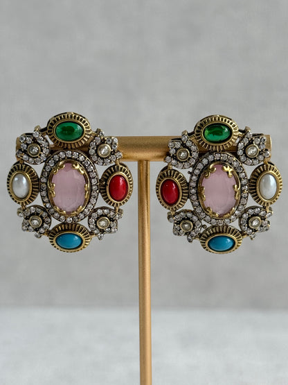 Ayura Designs Celia Stud Earrings – Blush Pink & Multicolour Stones with Gold Finish