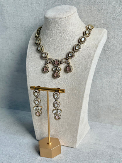 Ayura Designs Bianca Necklace Set with Earrings – Kundan, Blush Pink Stones, Crystals & Gold Finish