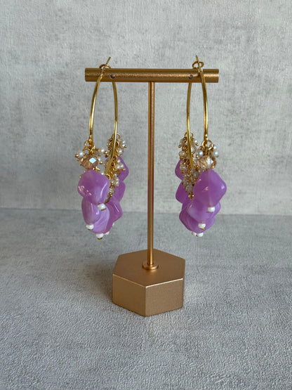 Ayura Designs Heer Balis – Gold Hoops with Lilac Marble Beads, Pearls & Crystal Detailing