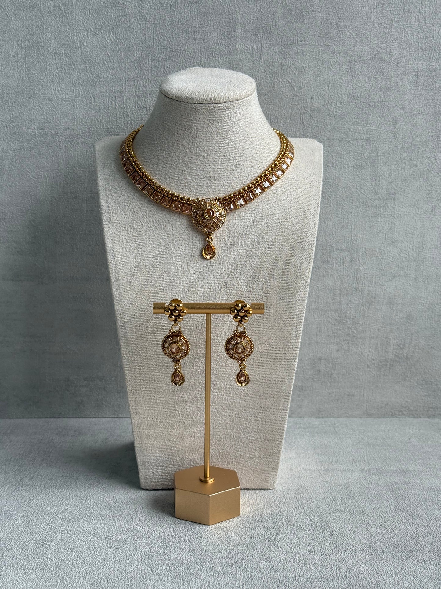 Ayura Designs Nithya Set – Gold Necklace & Earrings with Champagne Crystal Stones