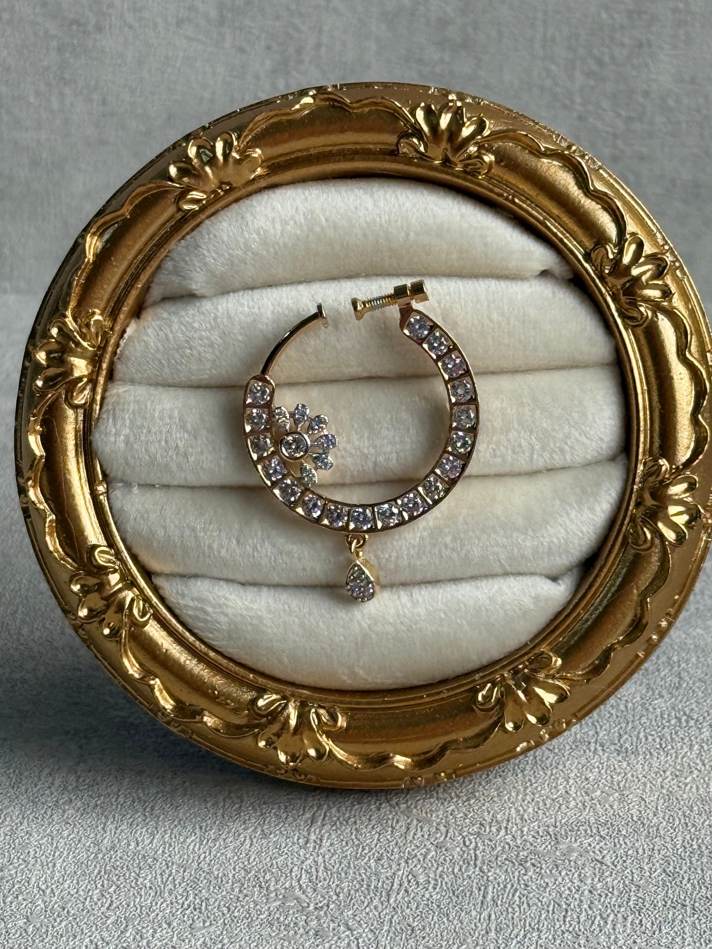 Ayura Designs Adaa Nose Ring – Crystal-Studded Adjustable Ring with Floral Accent