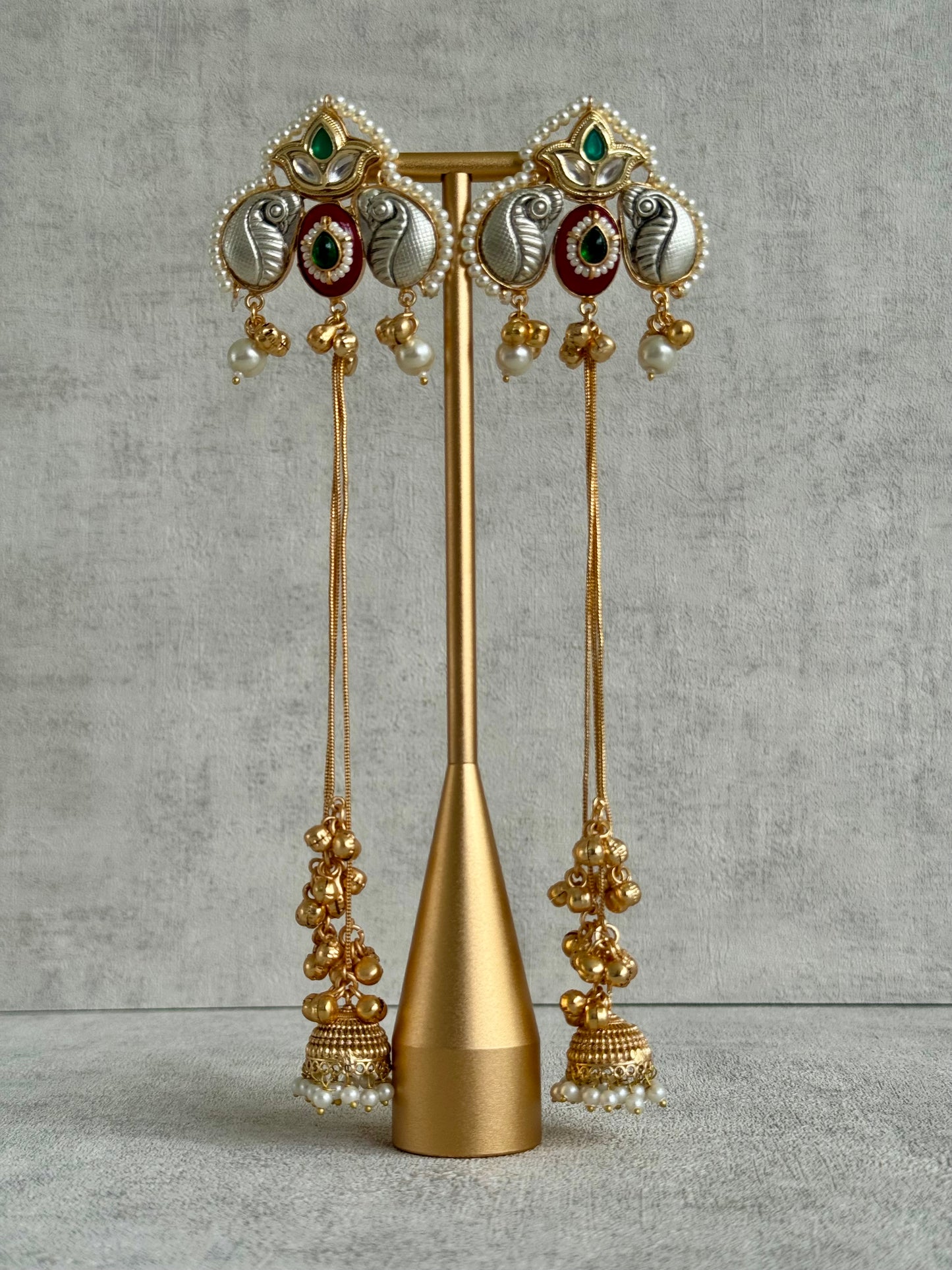 Ayura Designs Sozni Kashmiri Earrings – Meenakari with Ruby Red & Emerald Detailing