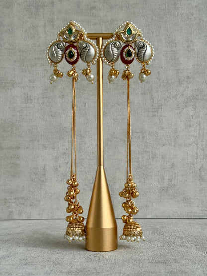 Ayura Designs Sozni Kashmiri Earrings – Meenakari with Ruby Red & Emerald Detailing