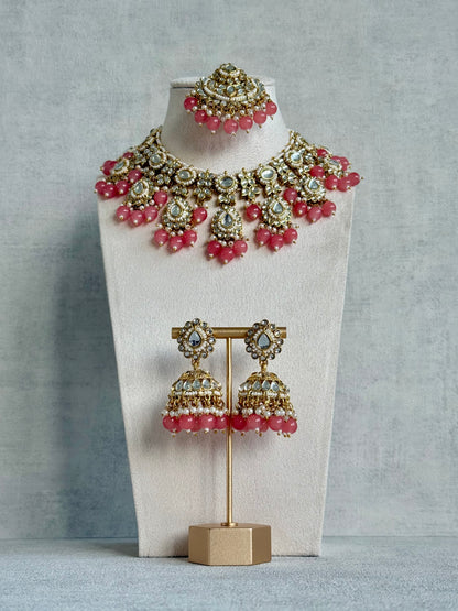 Ayura Designs Iyla Set with Necklace, Earrings & Tikka – Kundan Detailing, Ivory Pearl Drops & Peach Beads