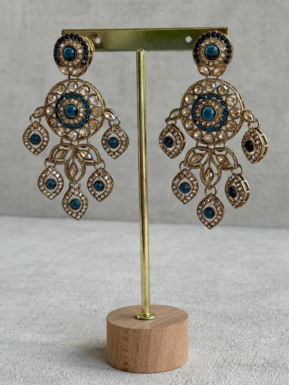Ayura Designs Vanika Earrings – Sapphire Blue & Champagne Crystal Gold Finish