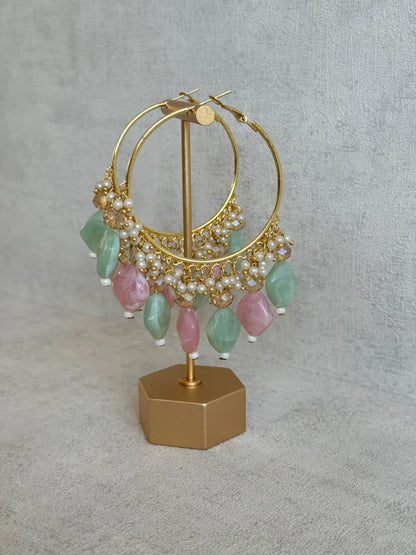 Ayura Designs Heer Balis – Gold Hoops with Mint & Blush Marble Beads, Pearls & Crystal Detailing