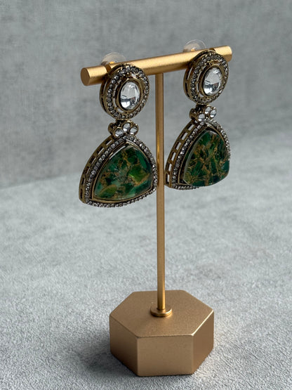 Ayura Designs Florence Earrings – mirror cut studs with Emerald Green Marble Resin & Crystal Borders