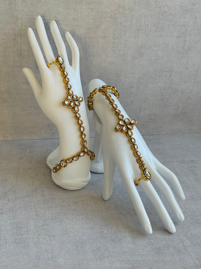 Ayura Designs Raina Haathphool – Kundan Hand Ornament with Floral Motif & Enamel Detailing