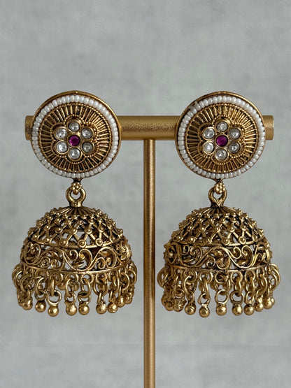 Ayura Designs Sabina Jhumkis with Detachable Sahare – Multicolour Kundan & Antique Gold Finish