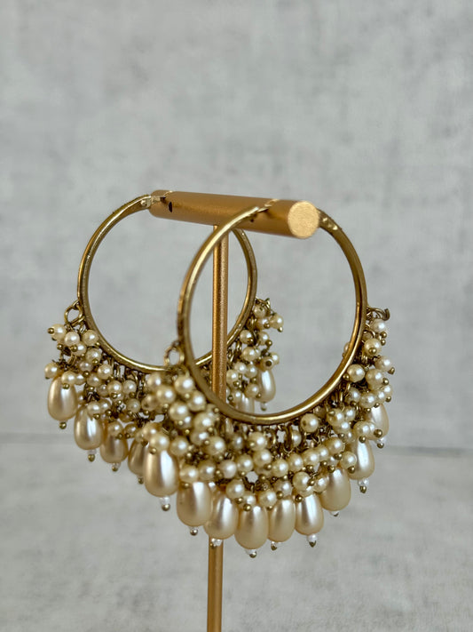 Ayura Designs Jhanak Balis – Antique Gold Pearl Hoops