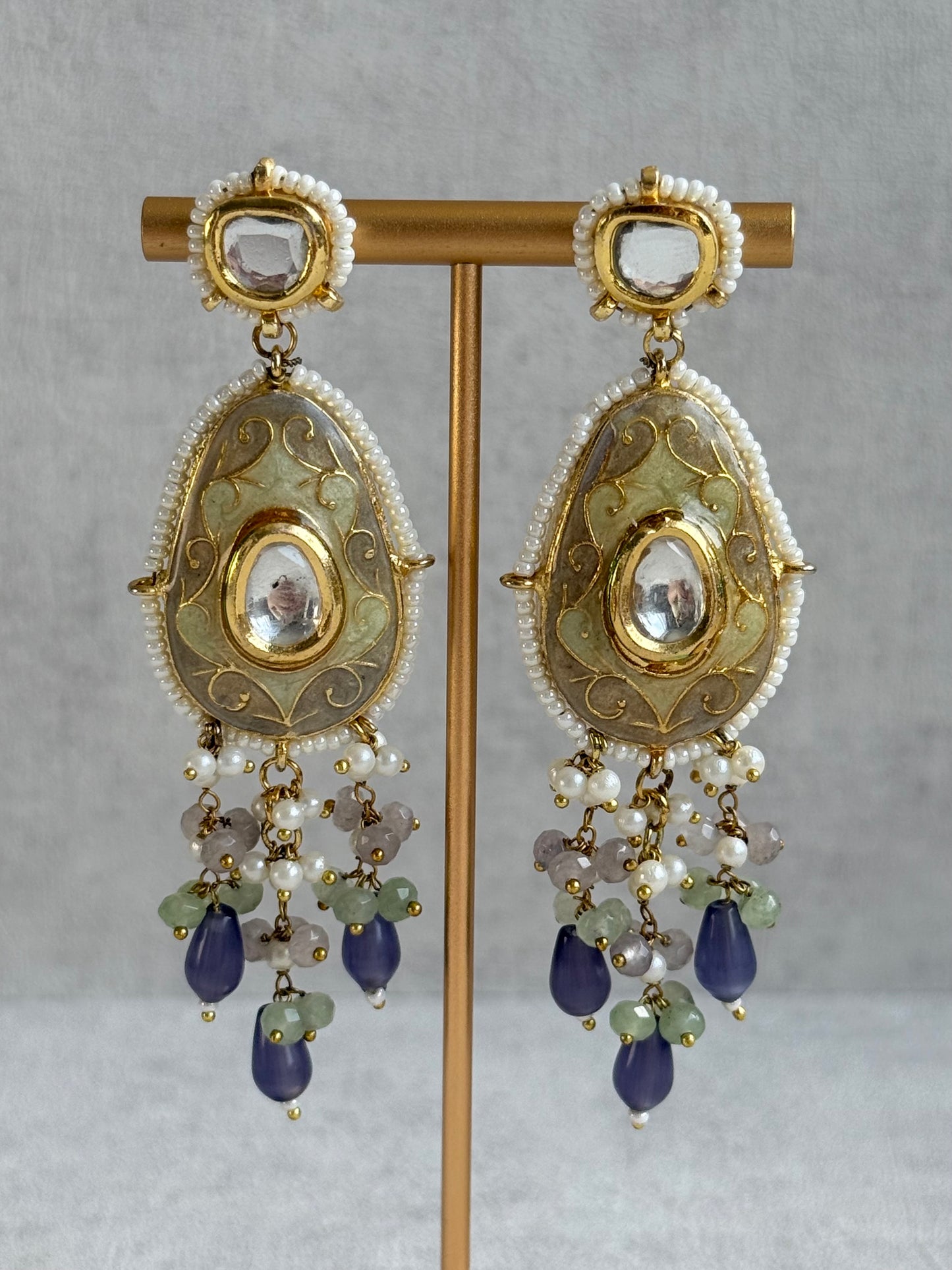 Ayura Designs Zarwali Meenakari Kundan Choker Set with Earrings – Dusty Lavender & Pearl Bead Detailing