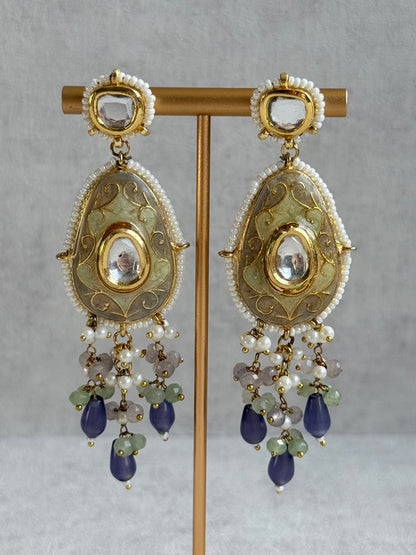 Ayura Designs Zarwali Meenakari Kundan Choker Set with Earrings – Dusty Lavender & Pearl Bead Detailing
