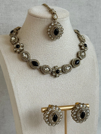 Ayura Designs Ivy Necklace Set with Studs & Tikka – Black Kundan Detailing