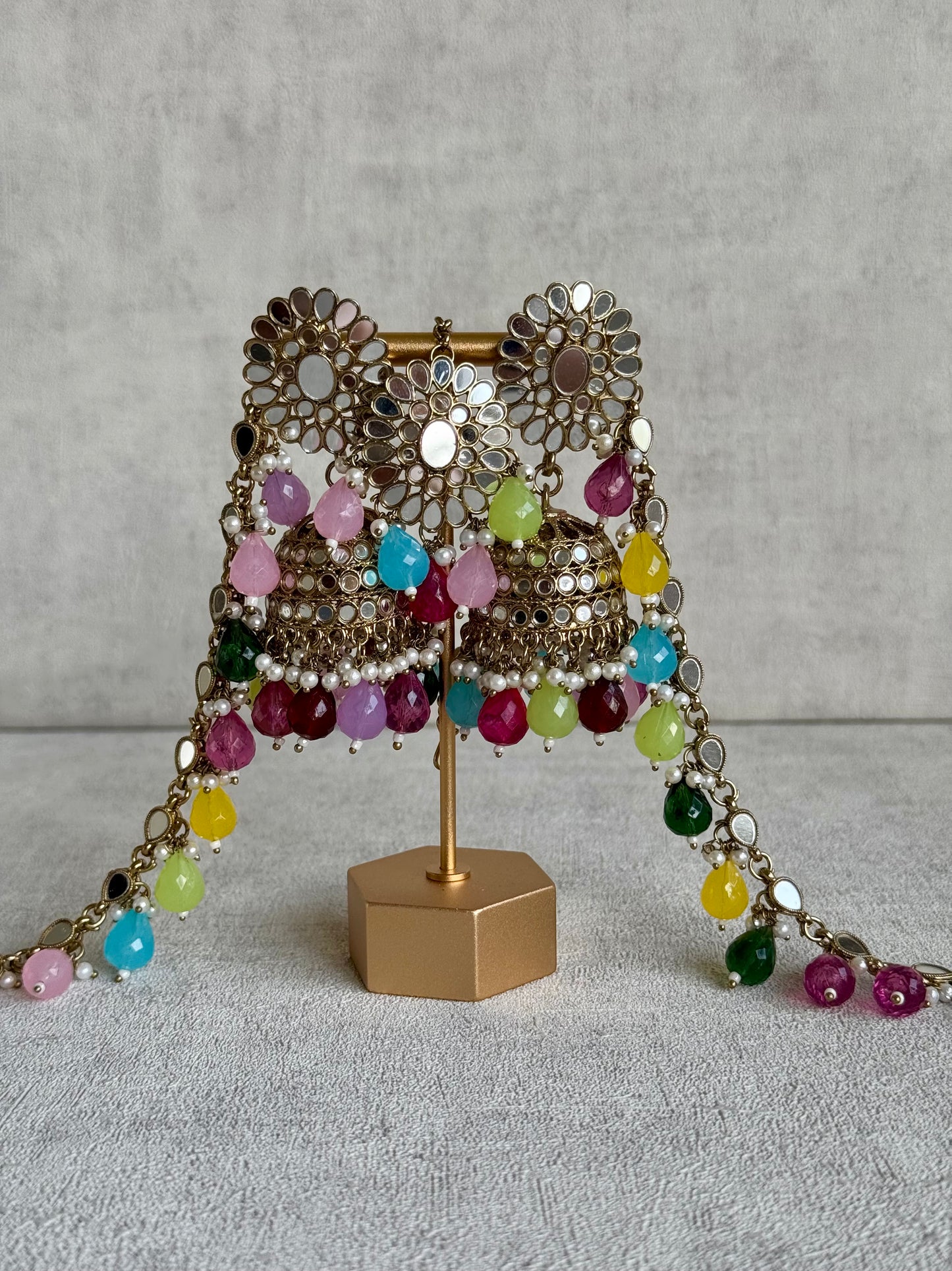 Ayura Designs Fitoor Tikka Set – Mirror Work with Multicolour Beads, Pearl Detailing & Matching Sahare