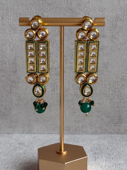 Ayura Designs Taanvi Choker Set – Emerald Green Beaded Choker & Earrings with Kundan Panels, Gold Finish & Drop Detailing