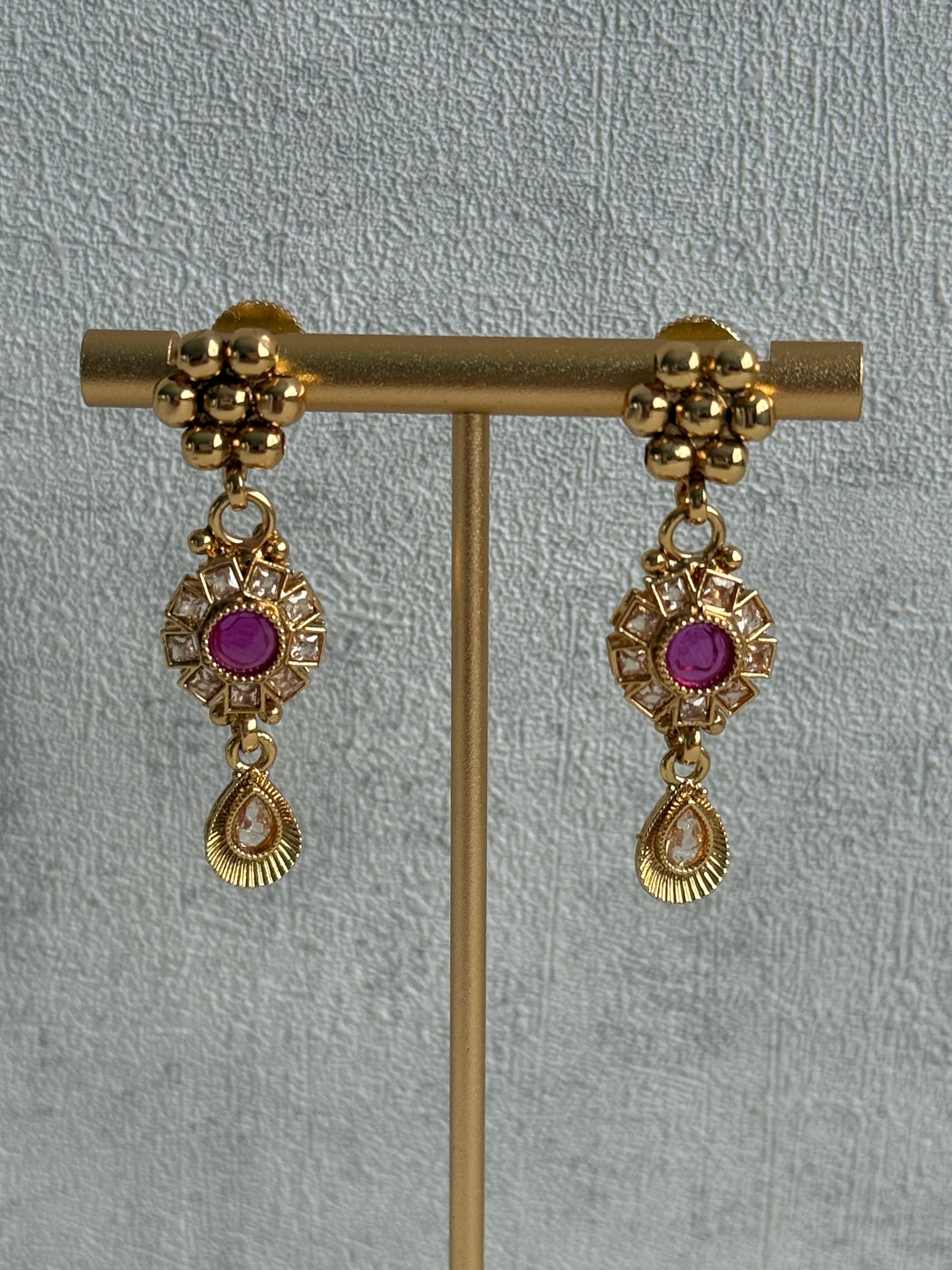 Ayura Designs Nithya Set – Gold Necklace & Earrings with Multicolour Stones and Ruby Centre