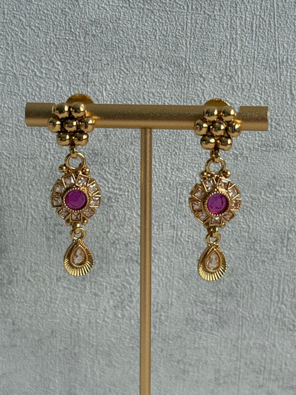 Ayura Designs Nithya Set – Gold Necklace & Earrings with Multicolour Stones and Ruby Centre