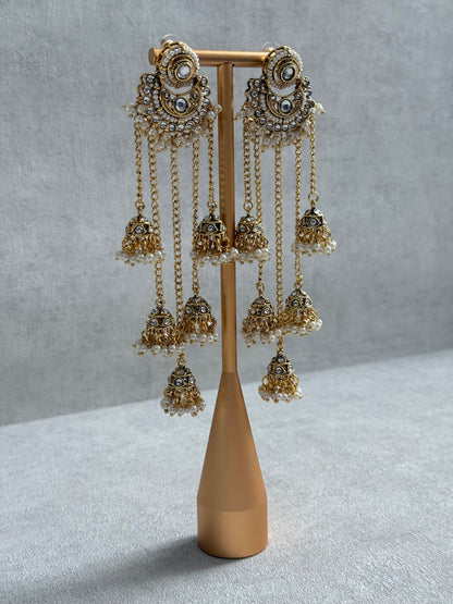 Ayura Designs Sanaya Earrings – Mirror Cut Duster Earrings with Jhumki Drops & Pearl Detailing