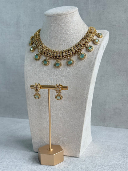 Ayura Designs Elisha Necklace Set with Earrings – Mint Green & Crystal Stone Detailing