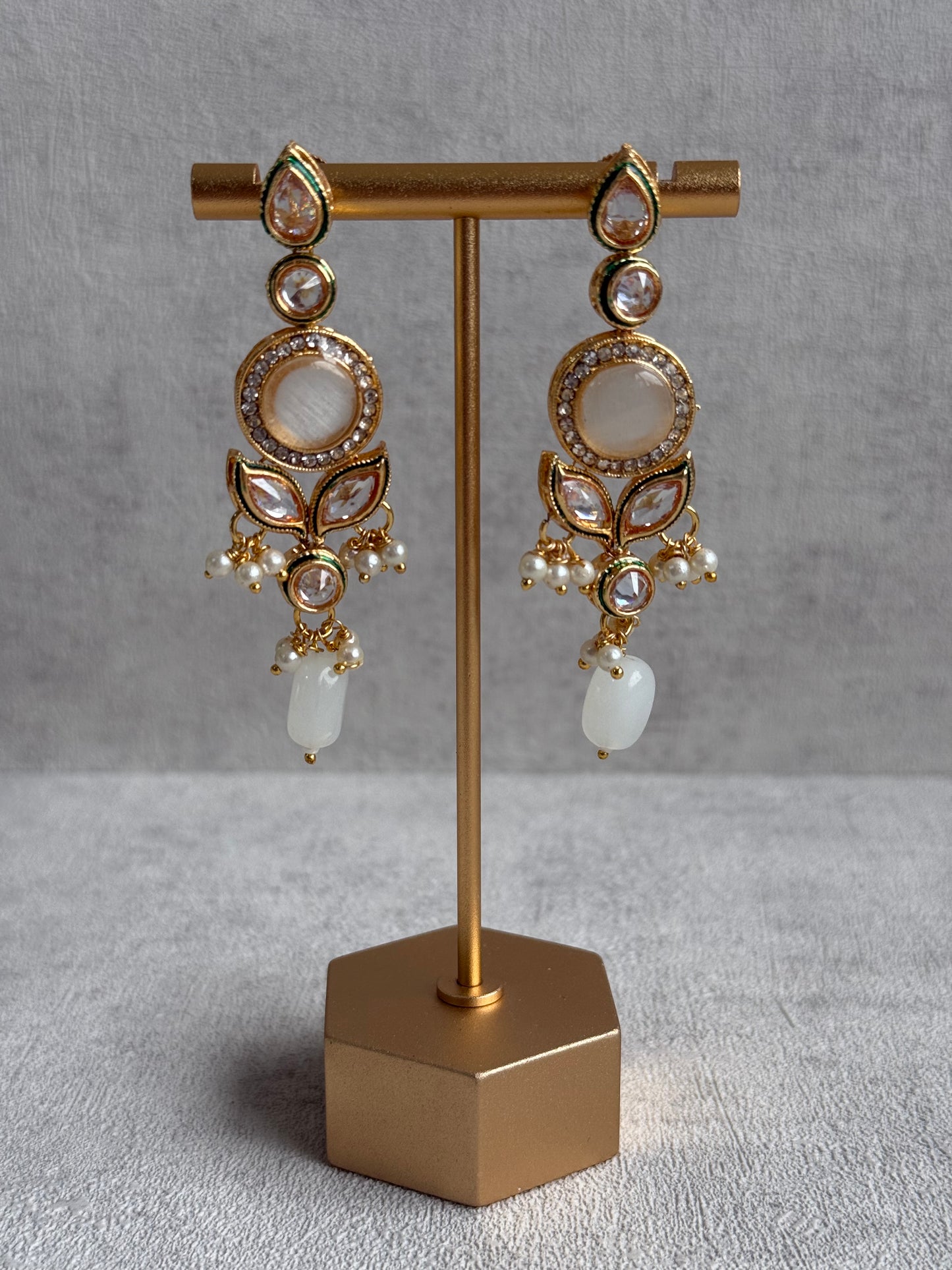 Ayura Designs Raaz Set – Choker & Earrings with Kundan Stones, Green Enamel Detailing & White Beads