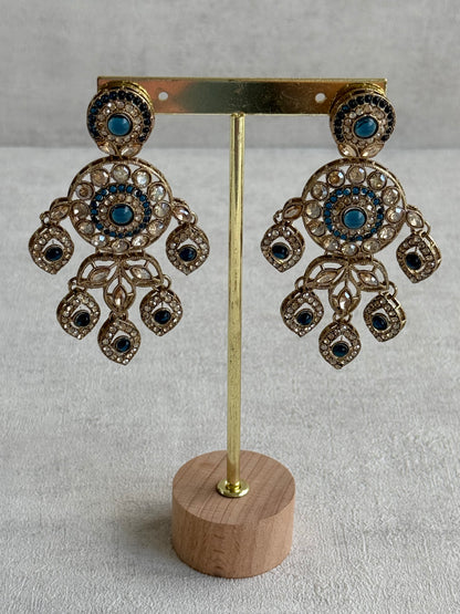 Ayura Designs Vanika Earrings – Sapphire Blue & Champagne Crystal Gold Finish