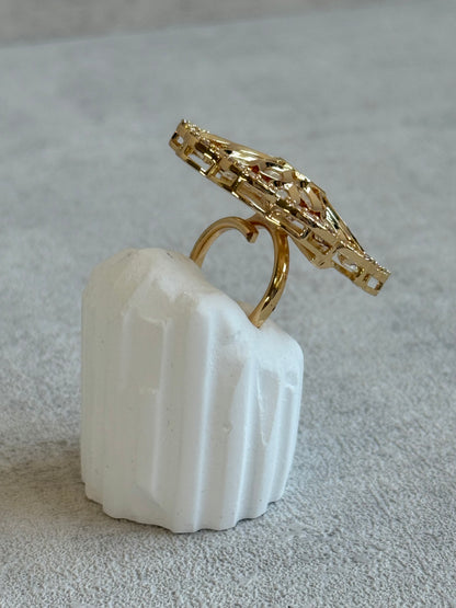 Ayura Designs Elisa Adjustable Ring – Moissanite Floral Ring with Mint Green Centre & Crystal Border