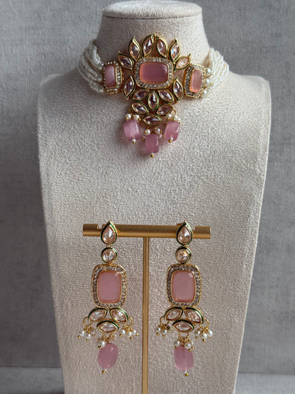 Ayura Designs Raaz Set with Necklace & Earrings – Blush Pink Stones, Kundan Detailing & Antique Gold Finish