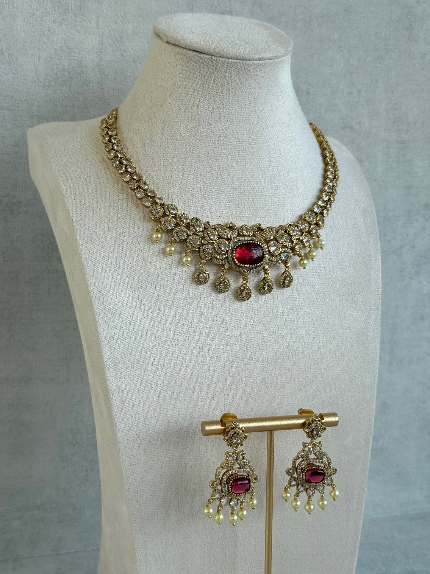 Ayura Designs Amreen Set with Earrings – Interchangeable Centre Stones with Peacock Motifs, Crystal Detailing & Pearl Drops