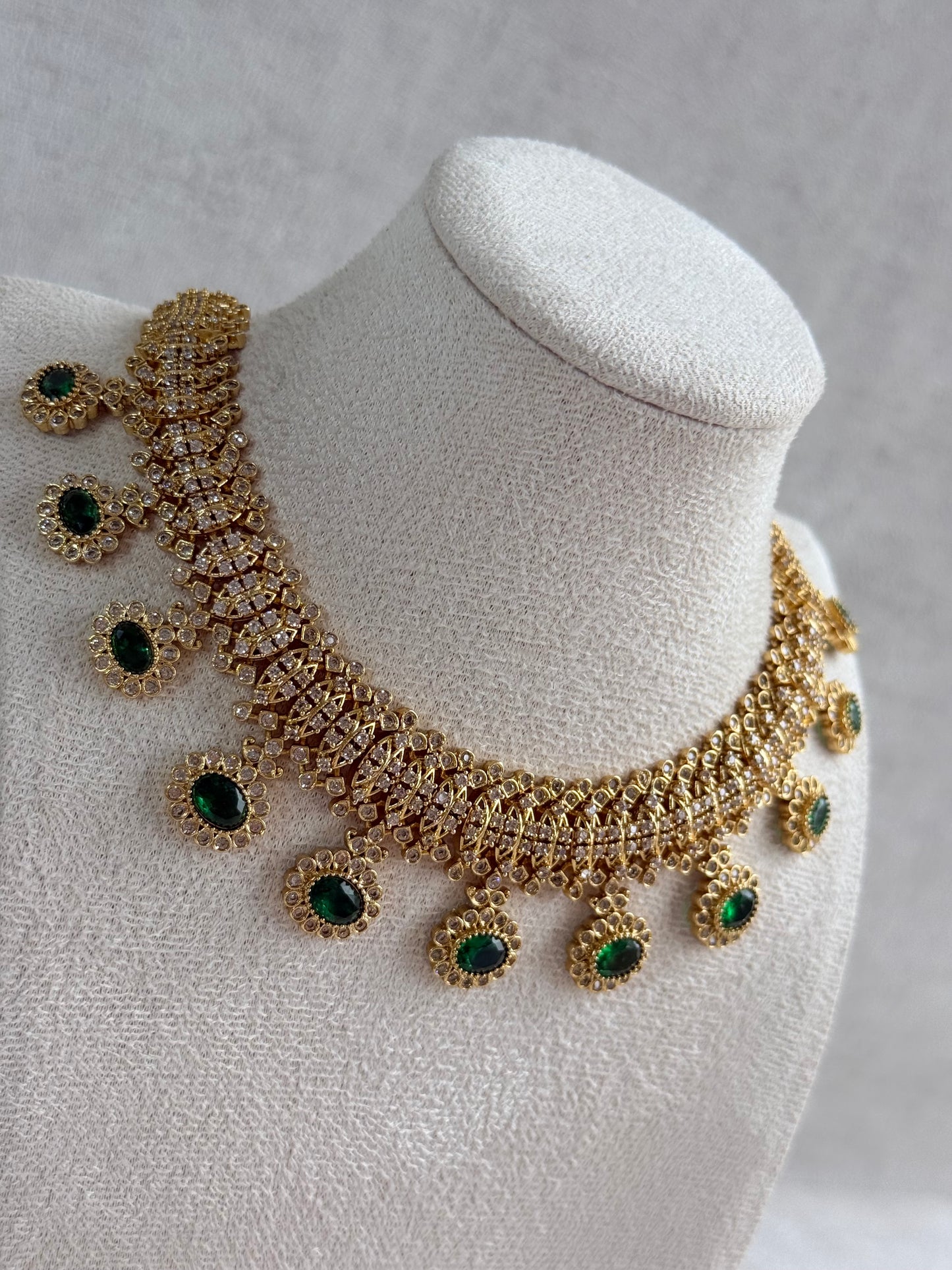 Ayura Designs Elisha Necklace Set with Earrings – Emerald Green & Crystal Stone Detailing