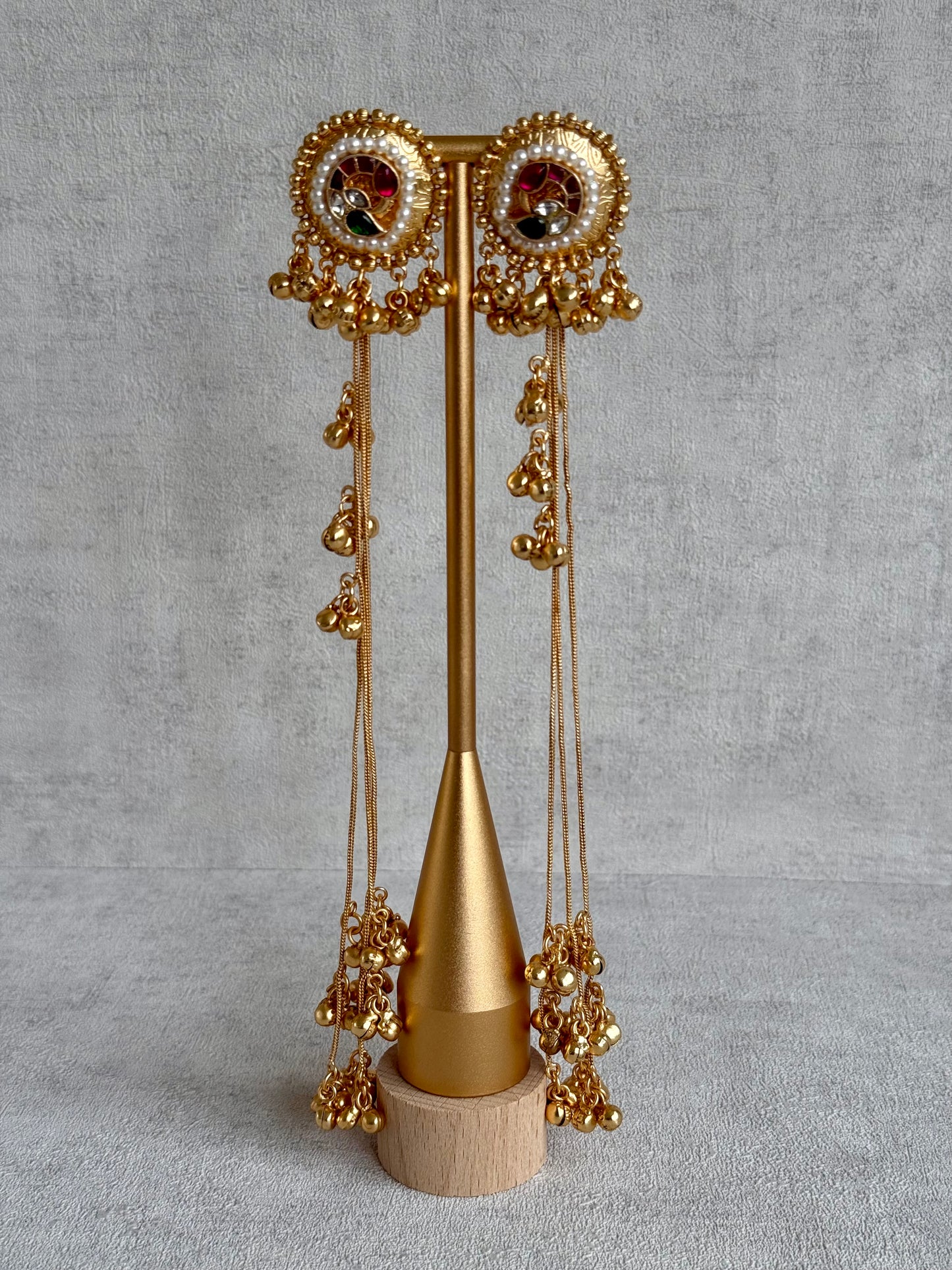 Ayura Designs Hans Earrings – Kashmiri-Inspired Meenakari with Ruby, Emerald & Pearl Detailing