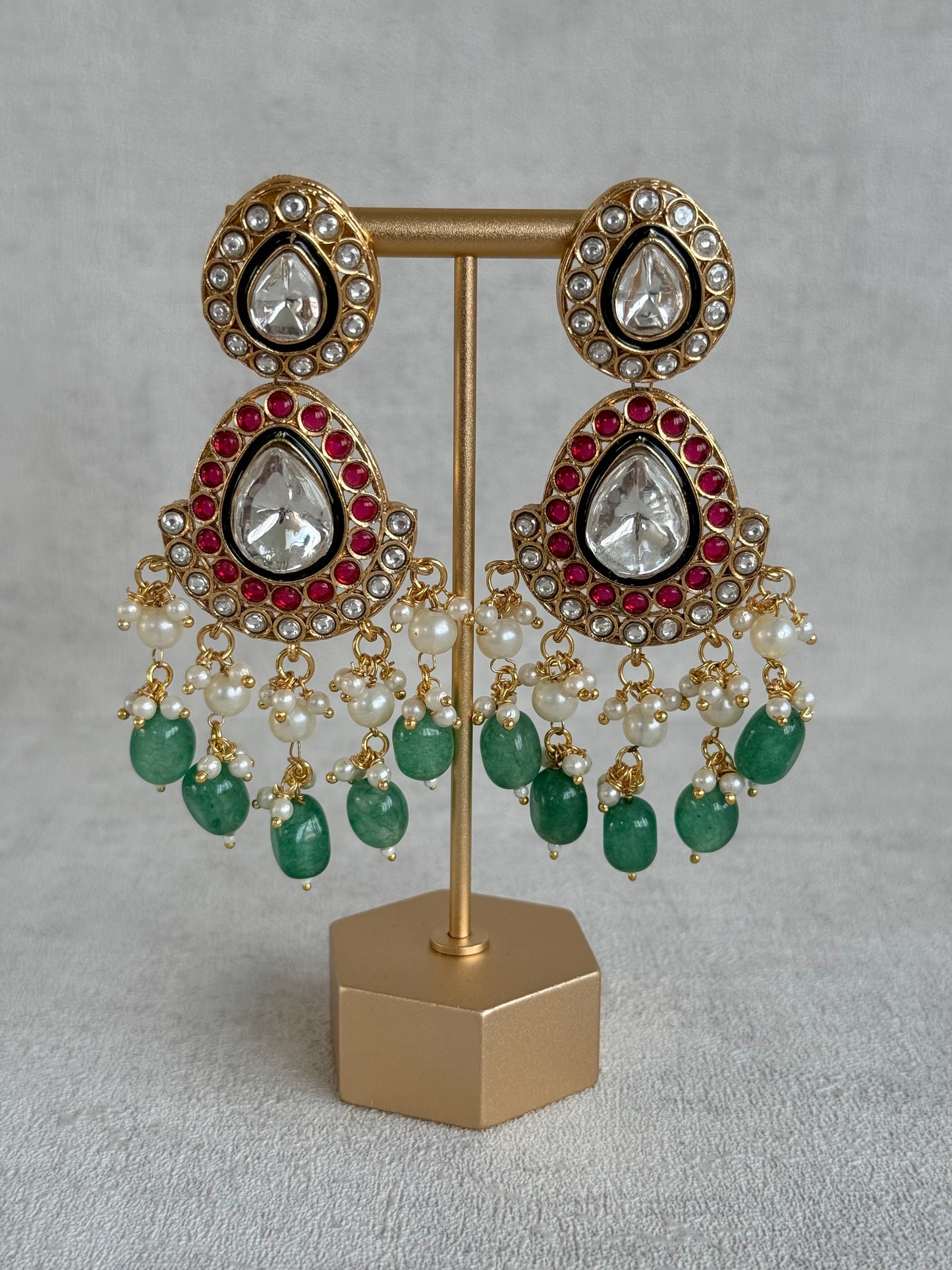 Ayura Designs Eesha Set with Necklace, Earrings & Tikka – Multicolour Stones with Kundan Detailing, Emerald Green Beads & Pearl Drops