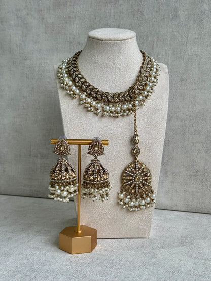 Ayura Designs Zohra Set – Exquisite Gold Ensemble Adorned with Polkis & Pearls | Includes Jhumkis & Tikka