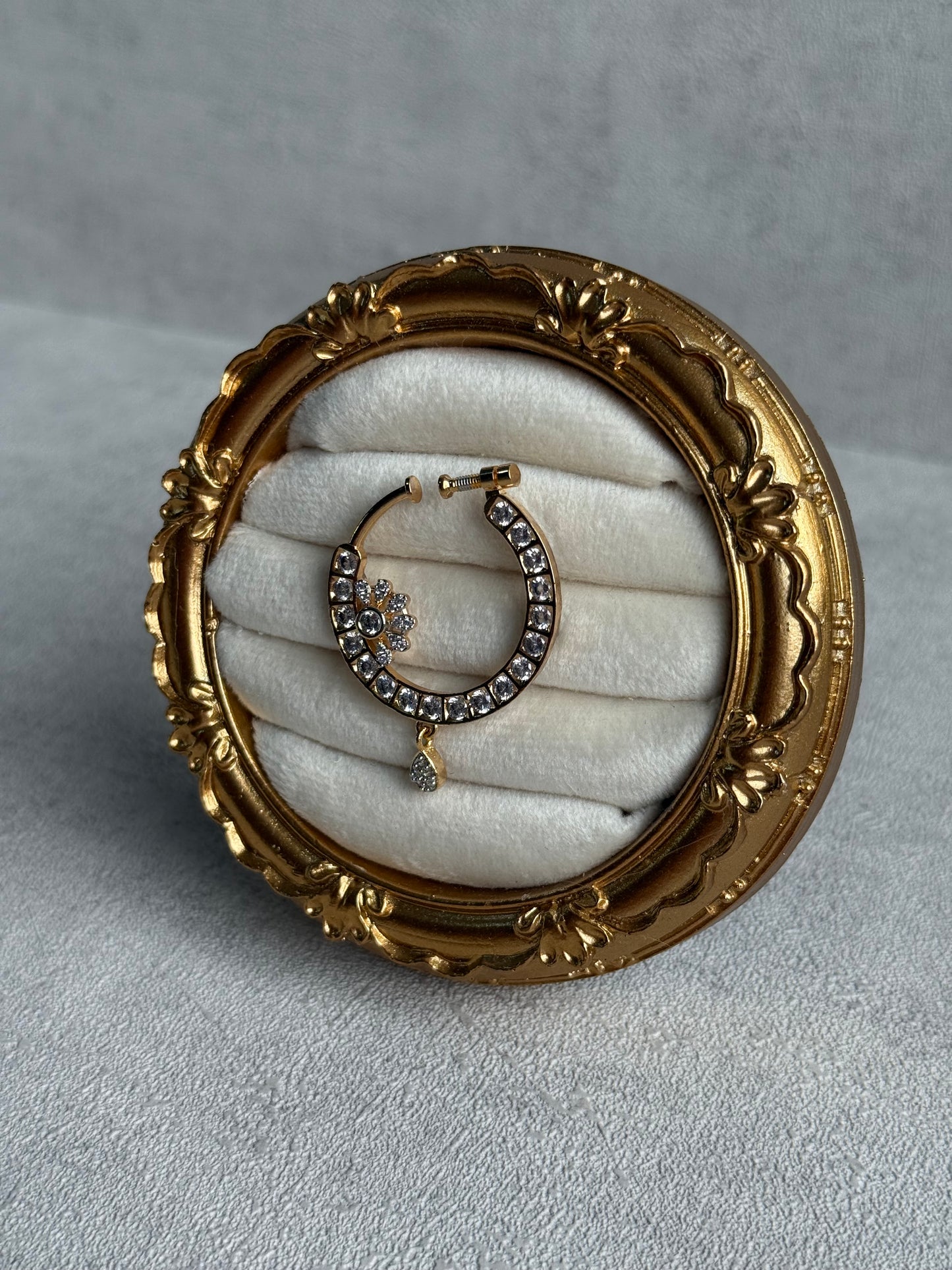 Ayura Designs Adaa Nose Ring – Crystal-Studded Adjustable Ring with Floral Accent