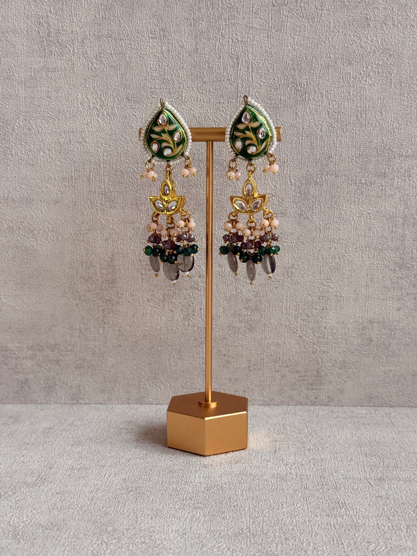 Ayura Designs Rehma Meenakari Kundan Choker Set with Earrings – Emerald Green & Pearl Bead Detailing
