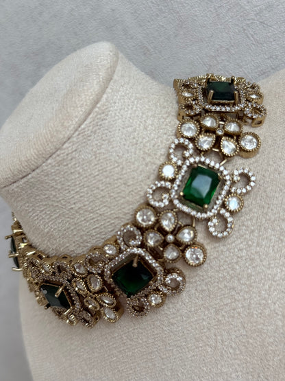Ayura Designs Celine Set with Earrings – Moissanite Emerald Green Statement Set